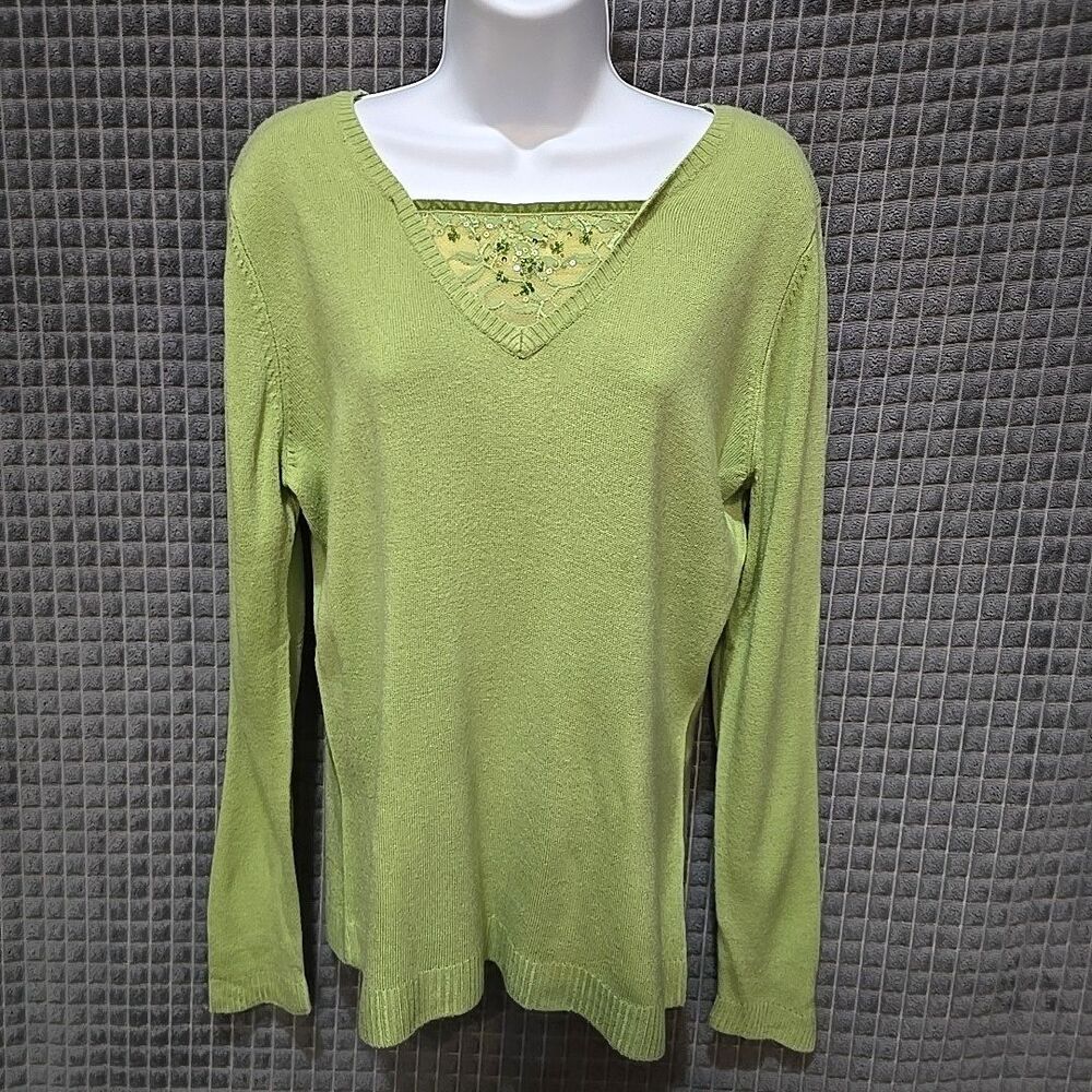 Y2K SOFT Layered Sweater Top SzXL Green Fairy Boho Coastal Grandma Velvet Mesh